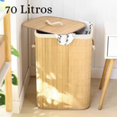 Cesto de Roupa Suja em Bambu 70L Dobrável com Tampa e Forro Interno | Casa Niva