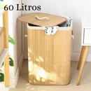Cesto de Roupa Suja em Bambu 70L Dobrável com Tampa e Forro Interno | Casa Niva