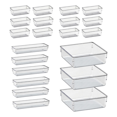 Kit 21 Organizador Multiuso Modular Gavetas Acrilico Cristal e Fume