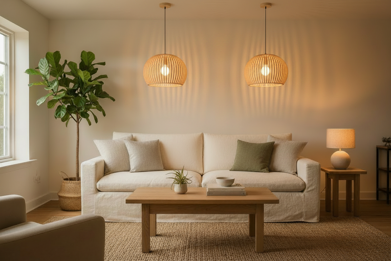 Kit com 2 Lustre Luxuoso Madeira Para Decoração Ambiente Externo e Interno