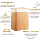 Cesto De Roupa Suja Bambu 70L Dobravel Organizador Forrado Banheiro Grande Cesto Retangular