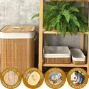 Cesto De Roupa Suja Bambu 70L Dobravel Organizador Forrado Banheiro Grande Cesto Retangular