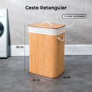 Cesto De Roupa Suja Bambu 70L Dobravel Organizador Forrado Banheiro Grande Cesto Retangular