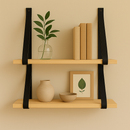 Kit 2 Prateleira em Madeira Com alça de Couro Suporte de Parede