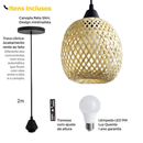 Lustre Pendente em Bambu Rattan Artesanal com Lâmpada LED Inclusa | Casa Niva