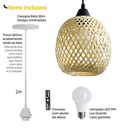 Lustre Pendente em Bambu Rattan Artesanal com Lâmpada LED Inclusa | Casa Niva