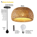 Lustre Pendente em Bambu Rattan Artesanal com Lâmpada LED Inclusa | Casa Niva