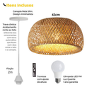 Lustre Pendente em Bambu Rattan Artesanal com Lâmpada LED Inclusa | Casa Niva