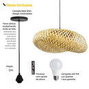 Lustre Pendente em Bambu Rattan Artesanal com Lâmpada LED Inclusa | Casa Niva