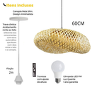 Lustre Pendente em Bambu Rattan Artesanal com Lâmpada LED Inclusa | Casa Niva