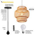 Lustre Pendente em Bambu Rattan Artesanal com Lâmpada LED Inclusa | Casa Niva