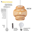 Lustre Pendente em Bambu Rattan Artesanal com Lâmpada LED Inclusa | Casa Niva