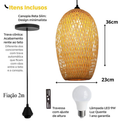 Lustre Pendente em Bambu Rattan Artesanal com Lâmpada LED Inclusa | Casa Niva
