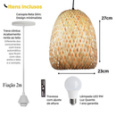 Lustre Pendente em Bambu Rattan Artesanal com Lâmpada LED Inclusa | Casa Niva