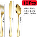 18 Peças Talheres Ouro De Aço Inox Garfo Colher Faca Colher De Mesa
