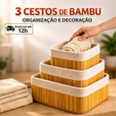 3 Cestos Organizadores de Bambu com Forro Lavável Multiuso Banheiro Cozinha Lavanderia Decoração Pequeno M Grande