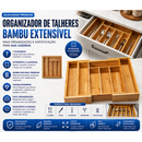 Porta Talheres Gaveta Bambu 7 Divisórias Extensível Ajustável Organizador Talheres Madeira