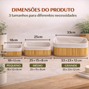 3 Cestos Organizadores de Bambu com Forro Lavável Multiuso Banheiro Cozinha Lavanderia Decoração Pequeno M Grande