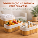 3 Cestos Organizadores de Bambu com Forro Lavável Multiuso Banheiro Cozinha Lavanderia Decoração Pequeno M Grande