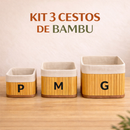 Kit 3 Cestos Organizadores de Bambu com Forro Lavável Multiuso | Casa Niva
