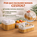 3 Cestos Organizadores de Bambu com Forro Lavável Multiuso Banheiro Cozinha Lavanderia Decoração Pequeno M Grande