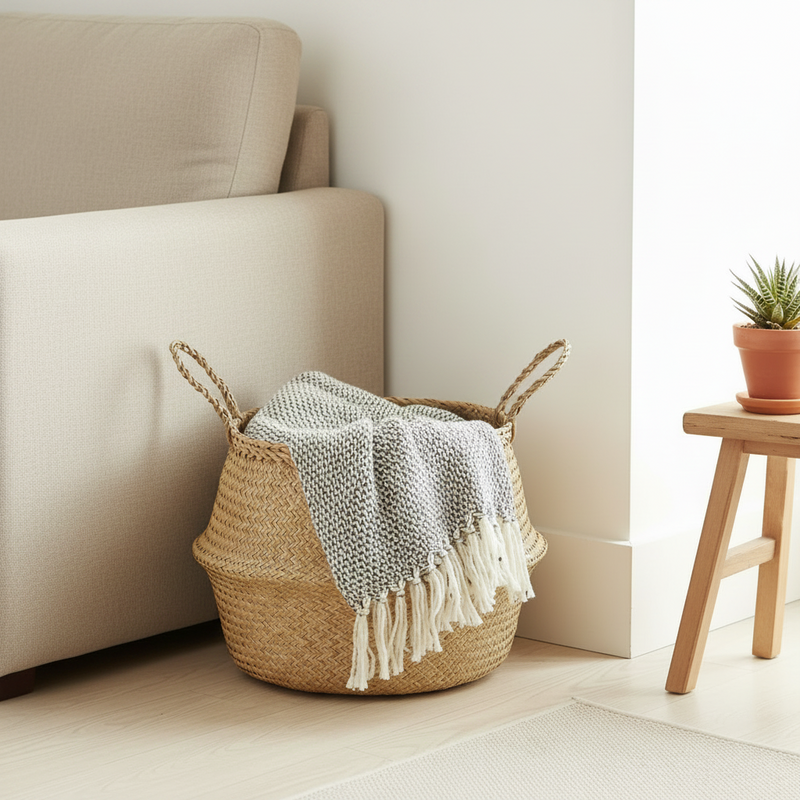 Cesta De Vime Seagrass Wickerwork Portátil Lavanderia Suja Armazenamento Jardim Decoração De Casa